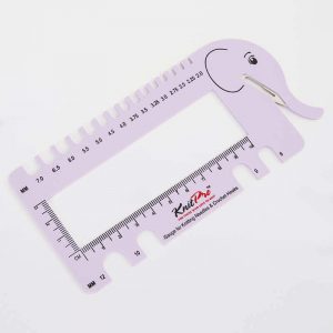 Линейка "Слон" для измерения размера спиц и плотности вязания с резаком для нити, пластик/металл, си
